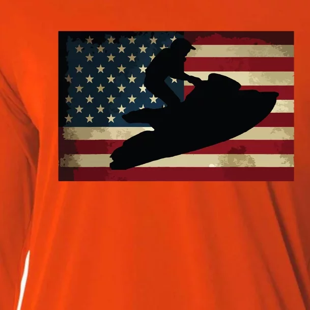 Jet Ski Jet Skier Tee Jet Skiing USA Flag Cooling Performance Long Sleeve Crew