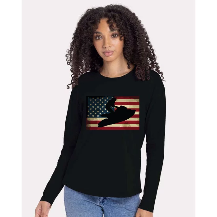 Jet Ski Jet Skier Tee Jet Skiing USA Flag Womens Cotton Relaxed Long Sleeve T-Shirt