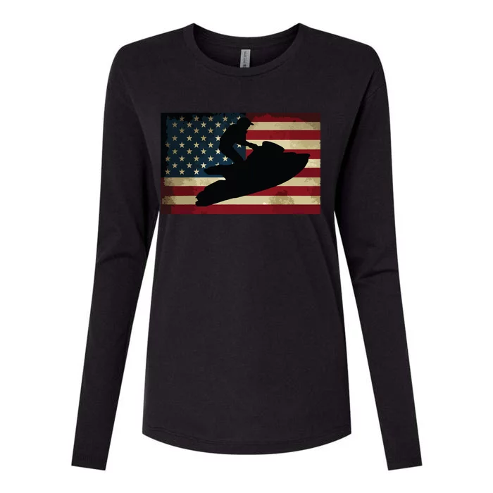 Jet Ski Jet Skier Tee Jet Skiing USA Flag Womens Cotton Relaxed Long Sleeve T-Shirt