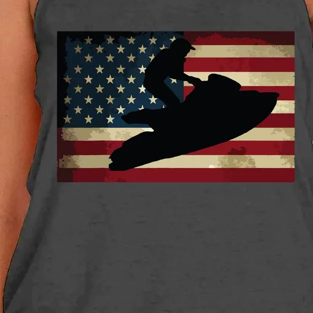 Jet Ski Jet Skier Tee Jet Skiing USA Flag Women's Knotted Racerback Tank