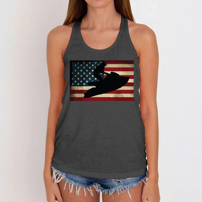 Jet Ski Jet Skier Tee Jet Skiing USA Flag Women's Knotted Racerback Tank