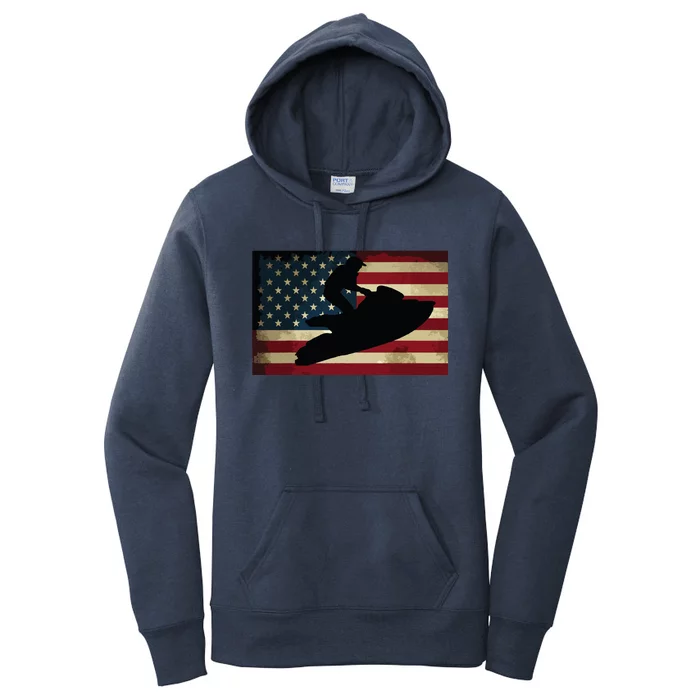 Jet Ski Jet Skier Tee Jet Skiing USA Flag Women's Pullover Hoodie