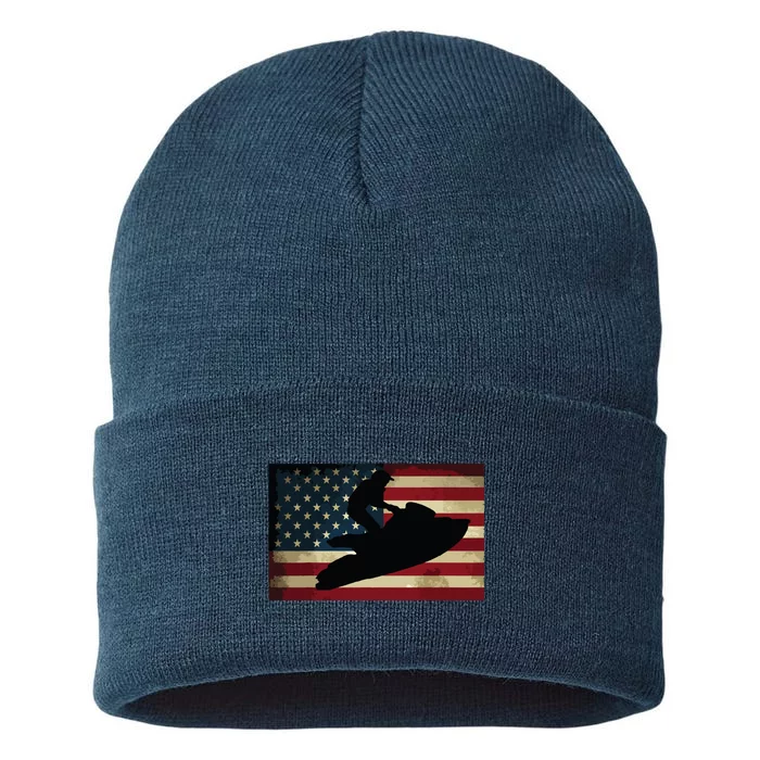 Jet Ski Jet Skier Tee Jet Skiing USA Flag Sustainable Knit Beanie