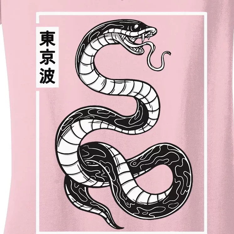 Japanese Snake Japan Art Japanese Aesthetic Anime Women's V-Neck T-Shirt