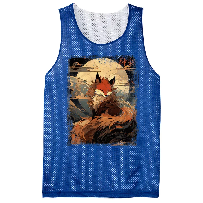 Japanese Scenery Kitsune Fox In The Moon Night Mesh Reversible Basketball Jersey Tank