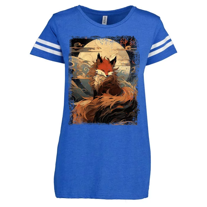 Japanese Scenery Kitsune Fox In The Moon Night Enza Ladies Jersey Football T-Shirt