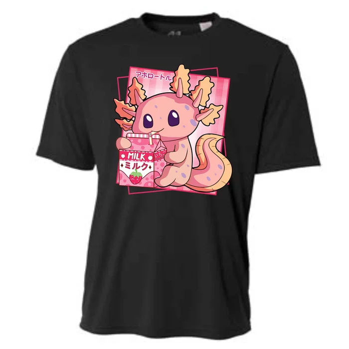 Japanese Style Kawaii Axolotl Strawberry Milk Anime Cooling Performance Crew T-Shirt