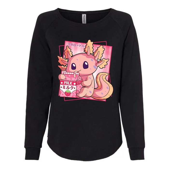 Japanese Style Kawaii Axolotl Strawberry Milk Anime Womens California Wash Sweatshirt