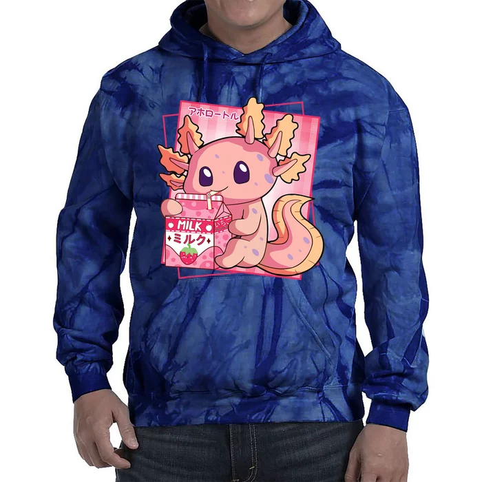 Japanese Style Kawaii Axolotl Strawberry Milk Anime Tie Dye Hoodie