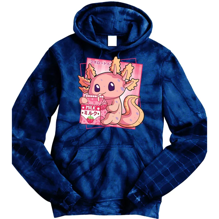 Japanese Style Kawaii Axolotl Strawberry Milk Anime Tie Dye Hoodie