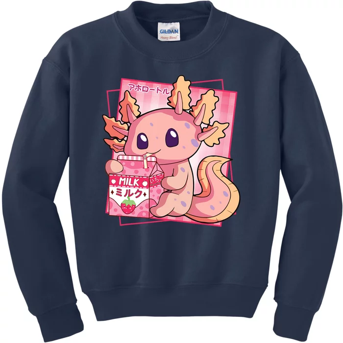 Japanese Style Kawaii Axolotl Strawberry Milk Anime Kids Sweatshirt