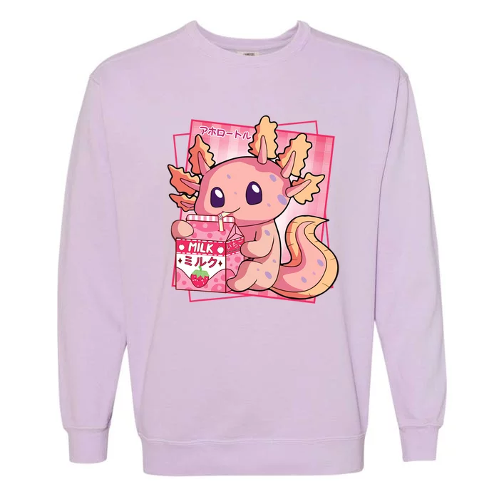 Japanese Style Kawaii Axolotl Strawberry Milk Anime Garment-Dyed Sweatshirt