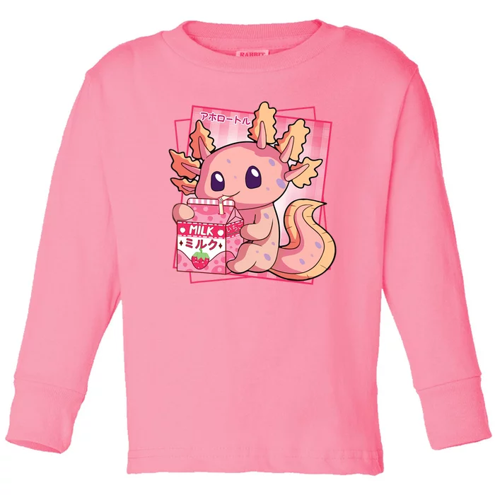 Japanese Style Kawaii Axolotl Strawberry Milk Anime Toddler Long Sleeve Shirt