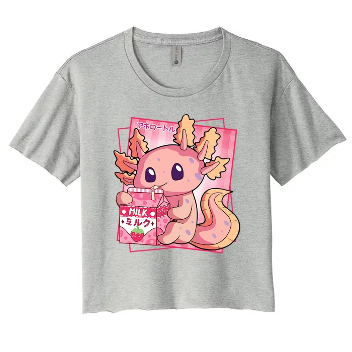 Japanese Style Kawaii Axolotl Strawberry Milk Anime Women's Crop Top Tee