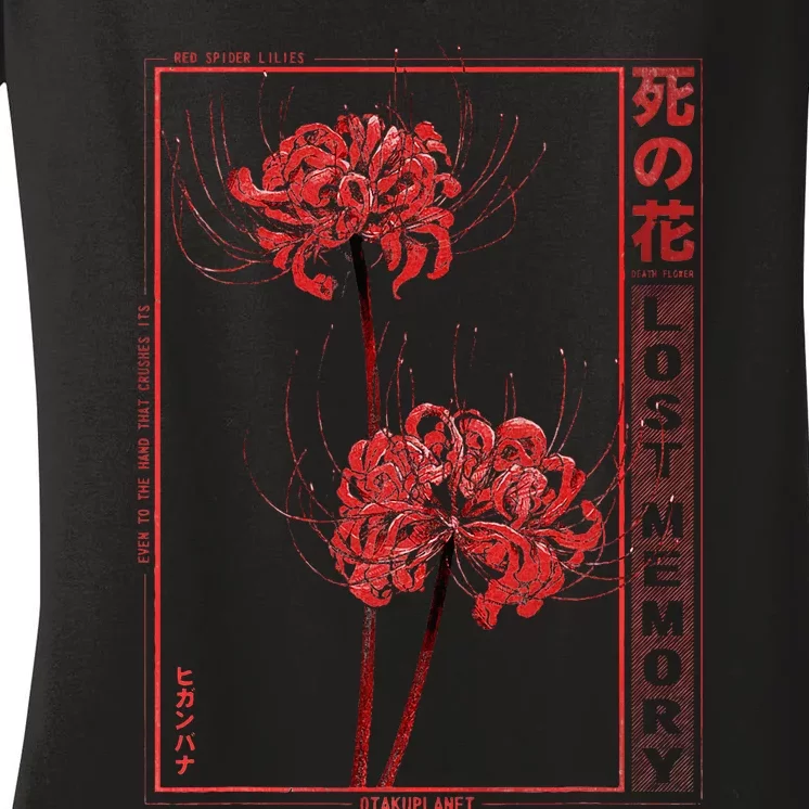 Japanese Spider Lily Soft Grunge Anime Aesthetic Flower Women's V-Neck T-Shirt