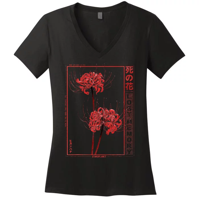 Japanese Spider Lily Soft Grunge Anime Aesthetic Flower Women's V-Neck T-Shirt