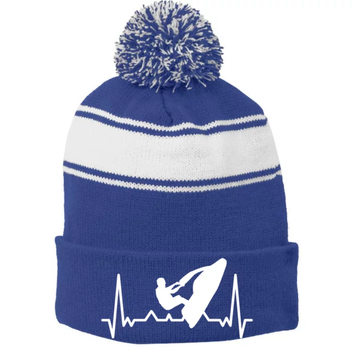 Jet Skiing Lover I Heartbeat Jet Skiing Cute Gift Stripe Pom Pom Beanie