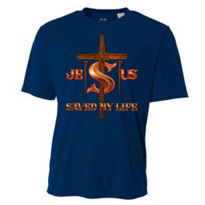 Jesus Saved My Life Metal Cross And Nails Cooling Performance Crew T-Shirt