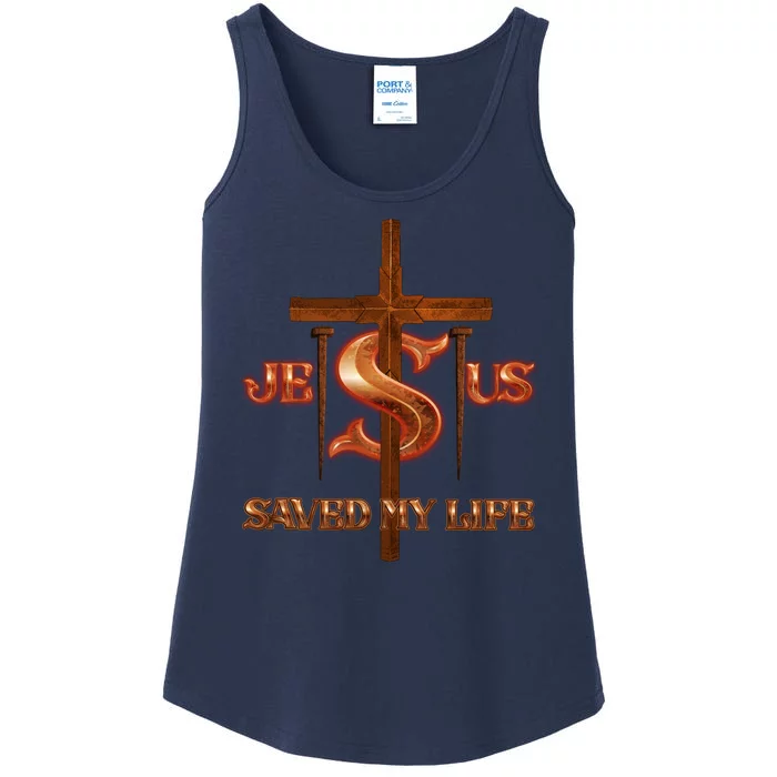 Jesus Saved My Life Metal Cross And Nails Ladies Essential Tank