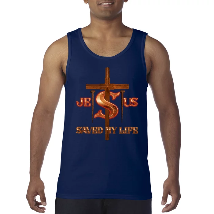 Jesus Saved My Life Metal Cross And Nails Tank Top