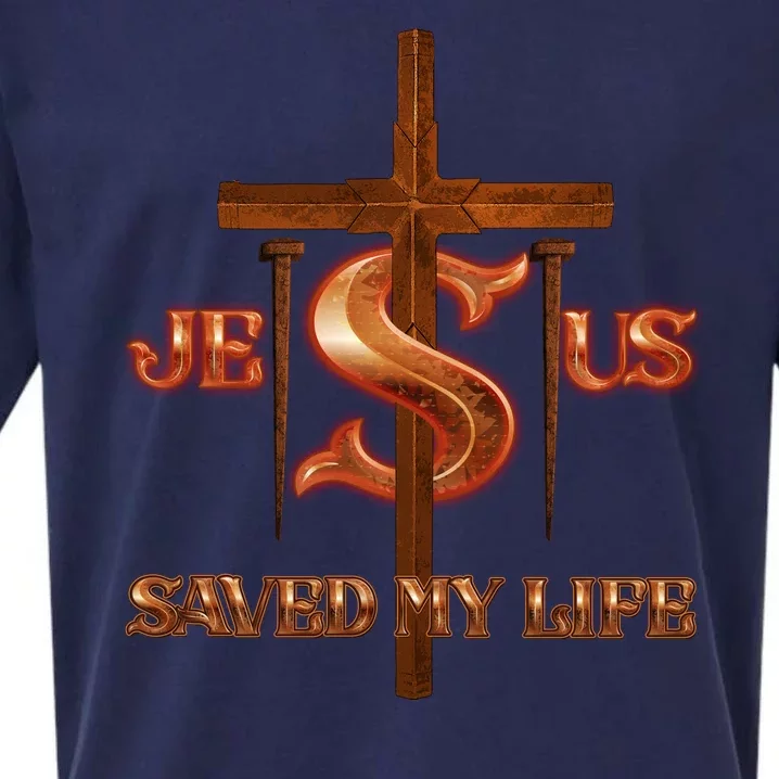 Jesus Saved My Life Metal Cross And Nails Sueded Cloud Jersey T-Shirt