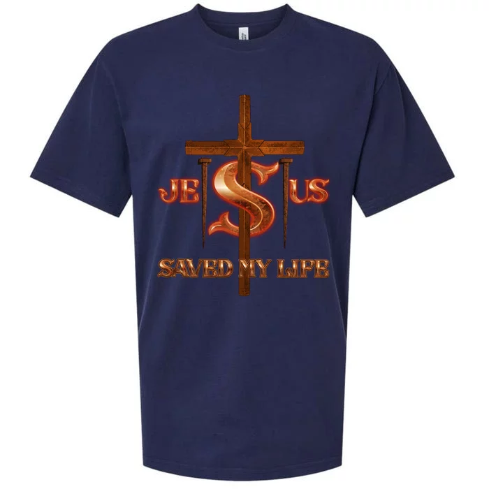 Jesus Saved My Life Metal Cross And Nails Sueded Cloud Jersey T-Shirt