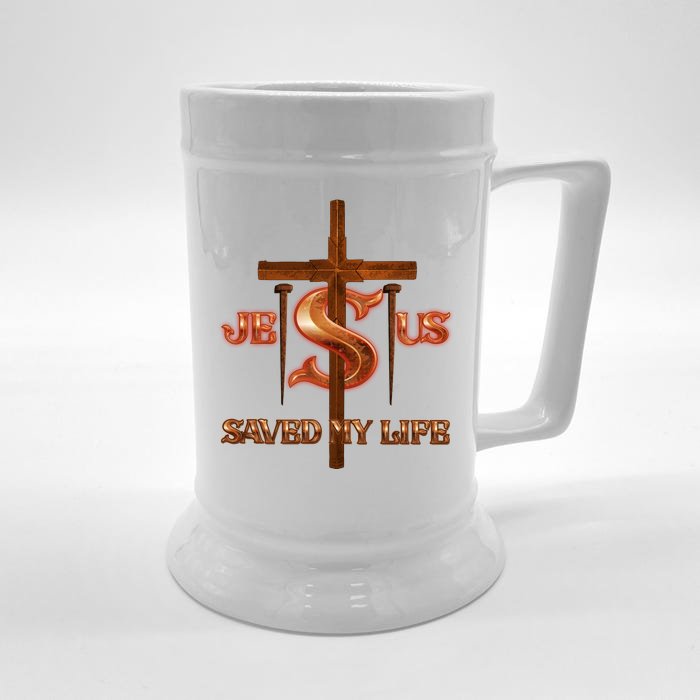 Jesus Saved My Life Metal Cross And Nails Front & Back Beer Stein