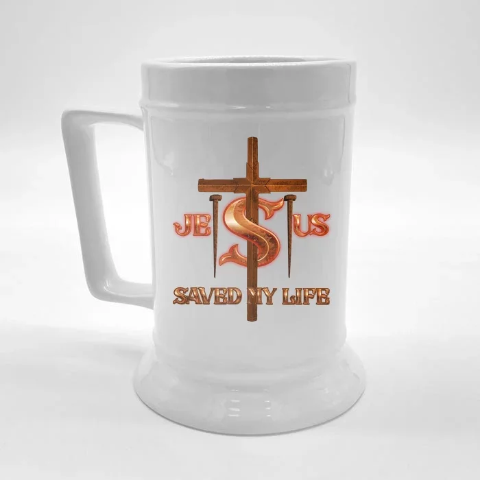 Jesus Saved My Life Metal Cross And Nails Front & Back Beer Stein