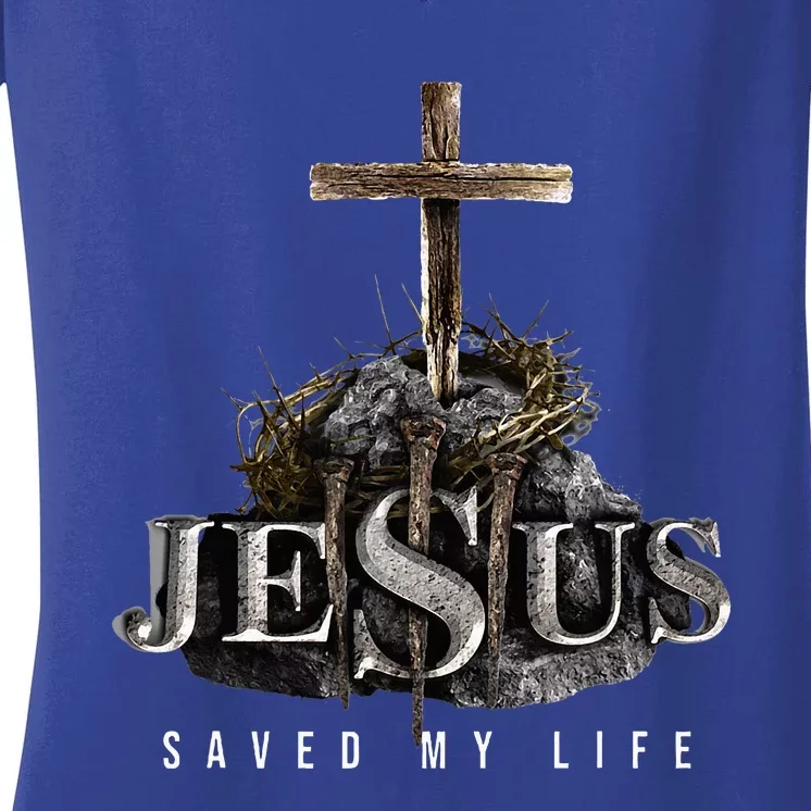 Jesus Saved My Life Christian Religious Bible Church Women's V-Neck T-Shirt