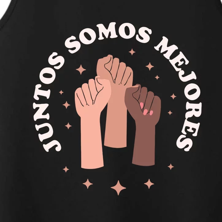 Juntos Somos Mejores Bilingual Spanish Teacher Melanin Performance Tank