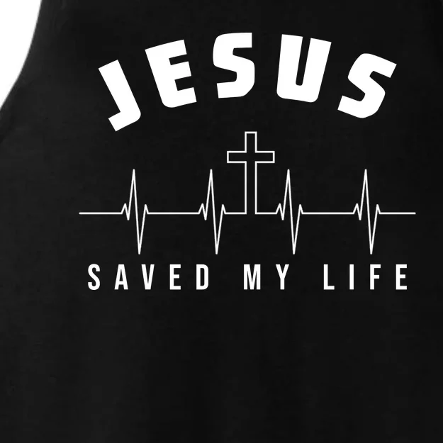 Jesus Saved My Life Cross Heartbeat Ladies Tri-Blend Wicking Tank