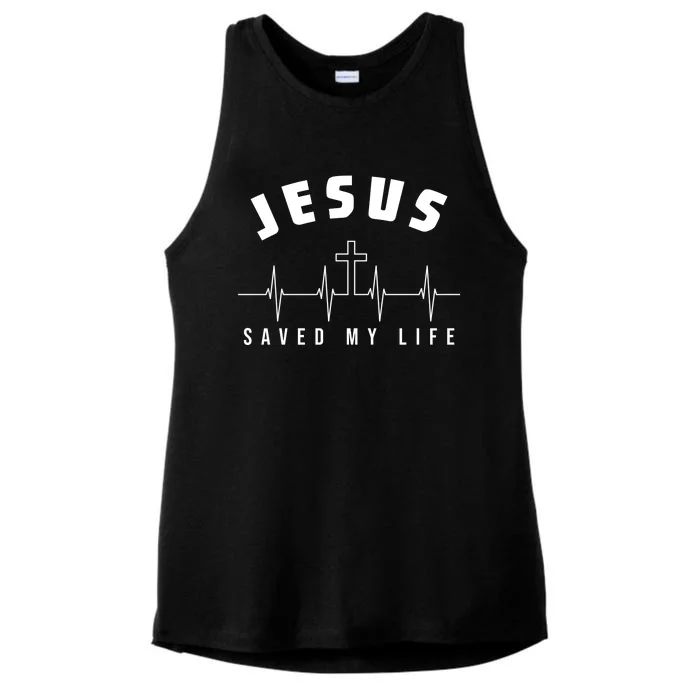 Jesus Saved My Life Cross Heartbeat Ladies Tri-Blend Wicking Tank