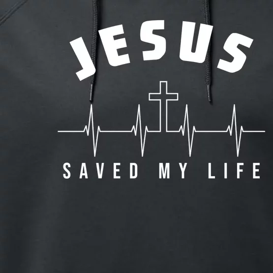 Jesus Saved My Life Cross Heartbeat Performance Fleece Hoodie