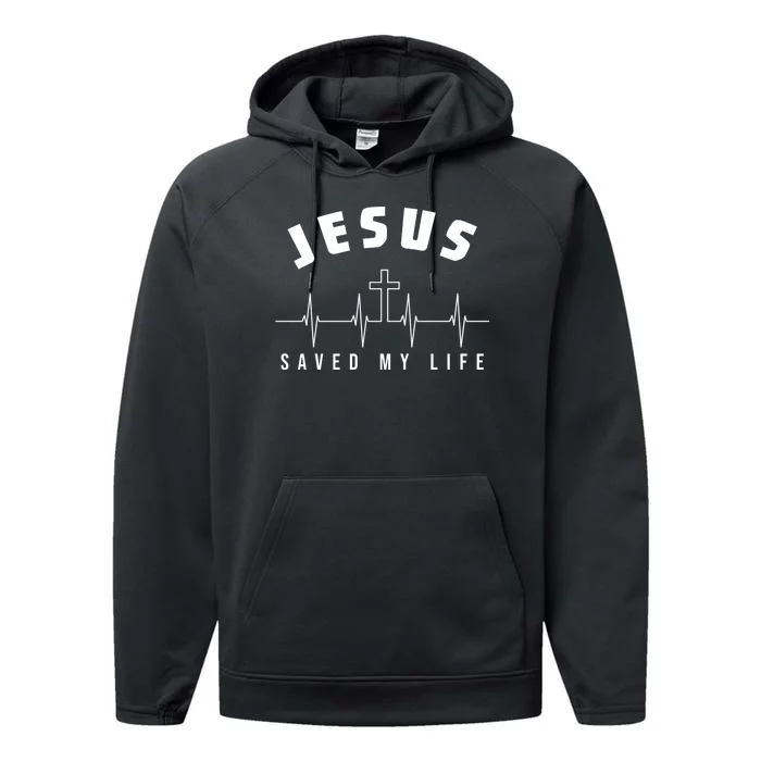 Jesus Saved My Life Cross Heartbeat Performance Fleece Hoodie