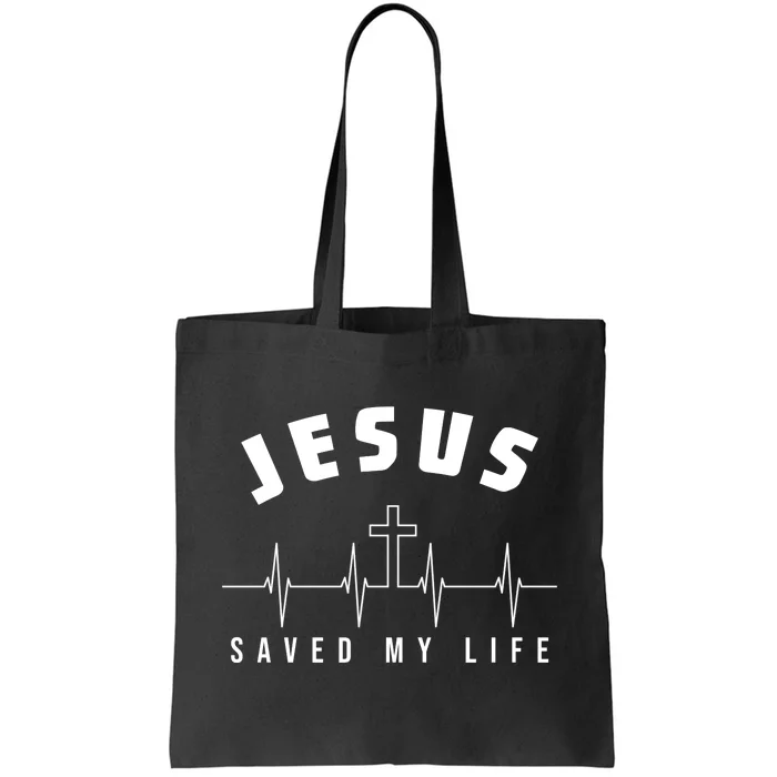 Jesus Saved My Life Cross Heartbeat Tote Bag