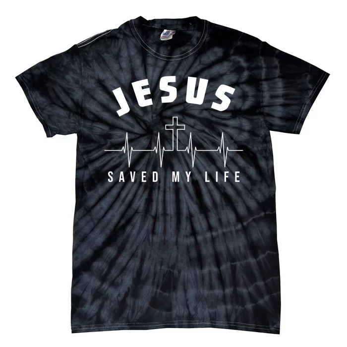 Jesus Saved My Life Cross Heartbeat Tie-Dye T-Shirt