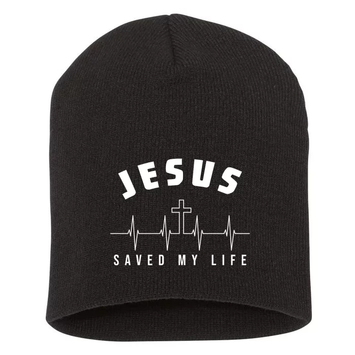 Jesus Saved My Life Cross Heartbeat Short Acrylic Beanie