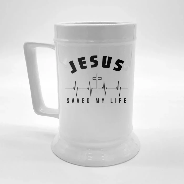 Jesus Saved My Life Cross Heartbeat Front & Back Beer Stein