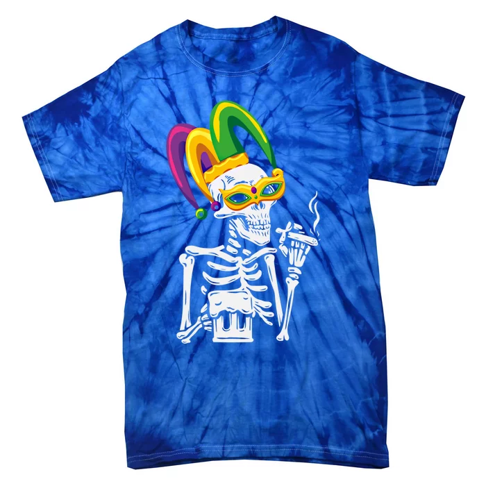 Jester Skeleton Masquerade Party Mardi Gras Bones Mask Gift Tie-Dye T-Shirt