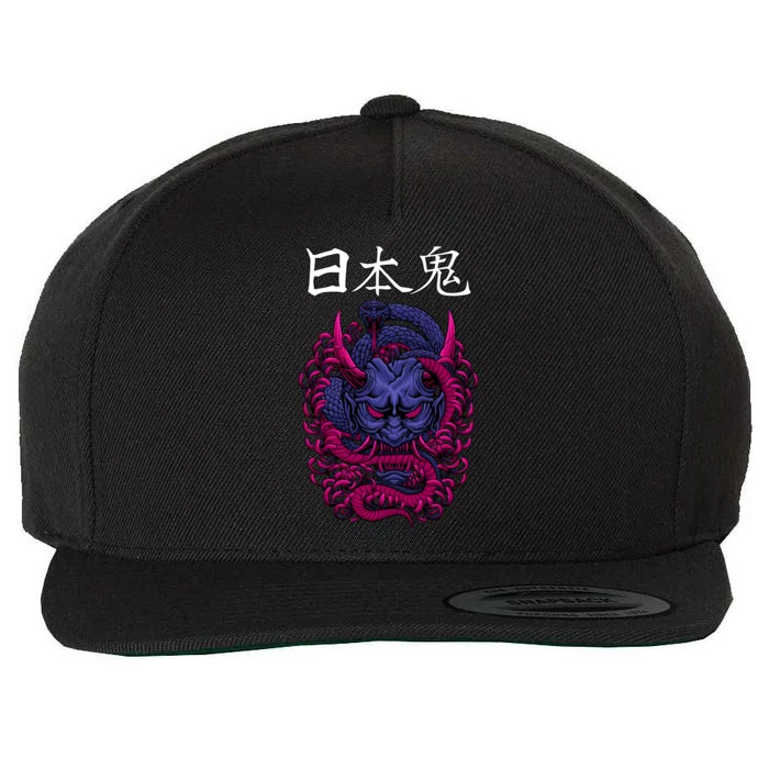 Japanese Samurai Mask With Ornament Wool Snapback Cap