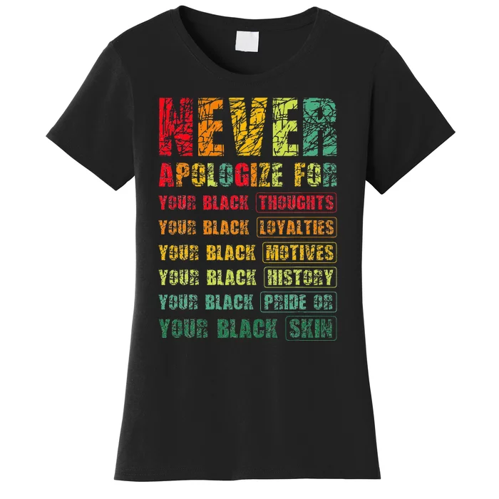 Juneteenth Scratch Never Apologize For Your Blackness Women's T-Shirt