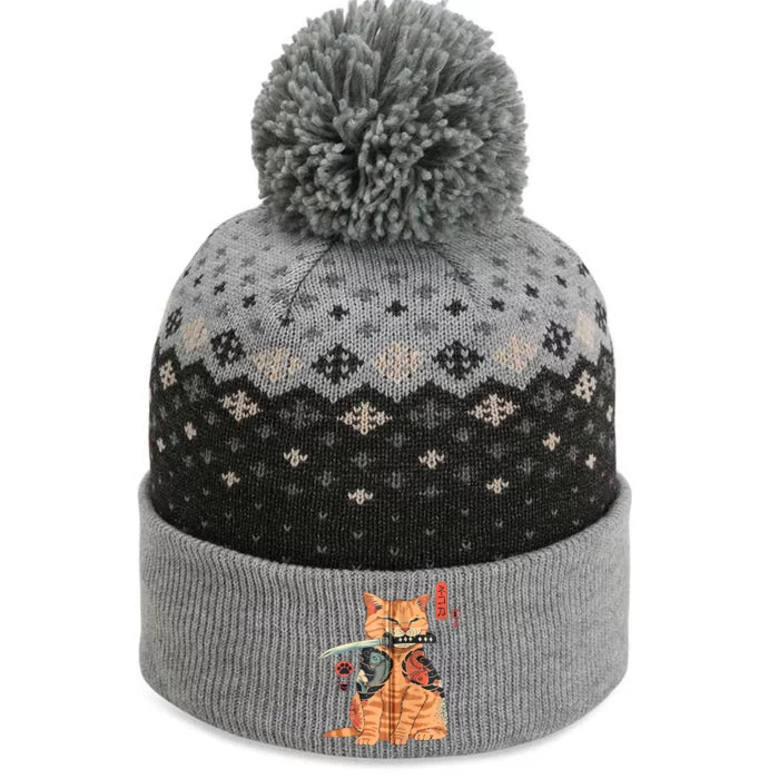 Japanese Samurai Ninja Cat Kawaii Attoo Zip The Baniff Cuffed Pom Beanie