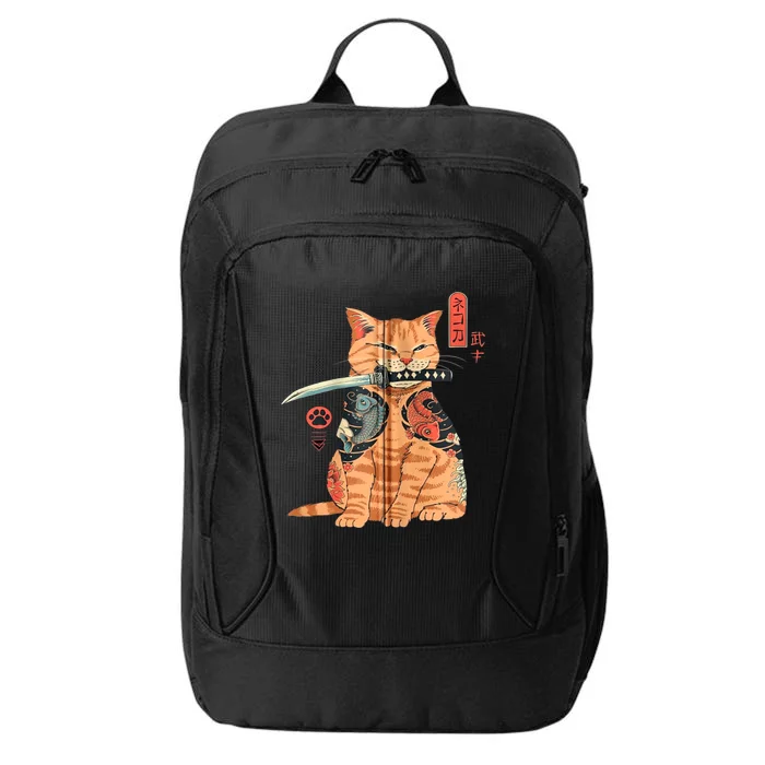 Japanese Samurai Ninja Cat Kawaii Attoo Zip City Backpack