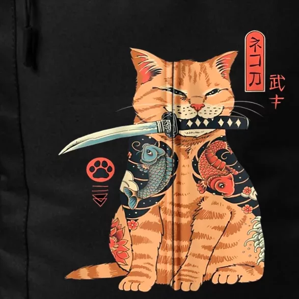 Japanese Samurai Ninja Cat Kawaii Attoo Zip Daily Commute Backpack