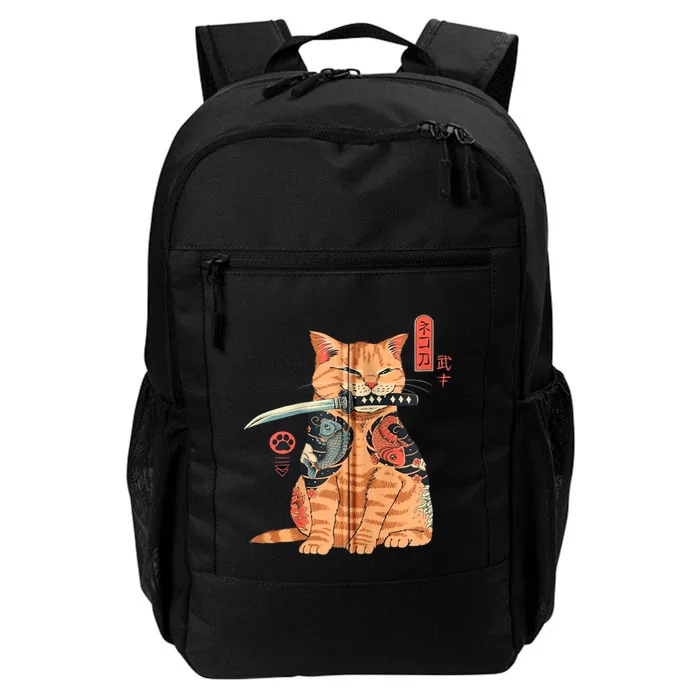 Japanese Samurai Ninja Cat Kawaii Attoo Zip Daily Commute Backpack