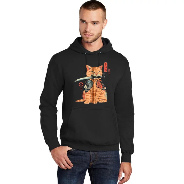 Japanese Samurai Ninja Cat Kawaii Attoo Zip Tall Hoodie