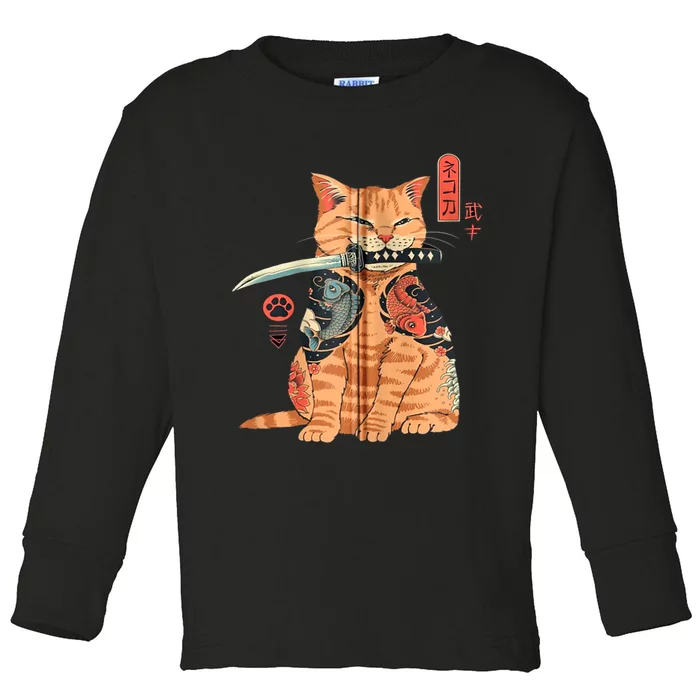 Japanese Samurai Ninja Cat Kawaii Attoo Zip Toddler Long Sleeve Shirt