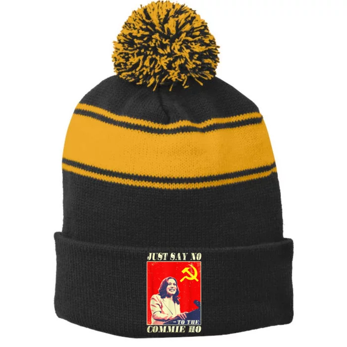 Just Say No To The Commie Ho Stripe Pom Pom Beanie