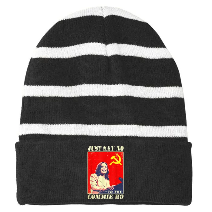 Just Say No To The Commie Ho Striped Beanie with Solid Band