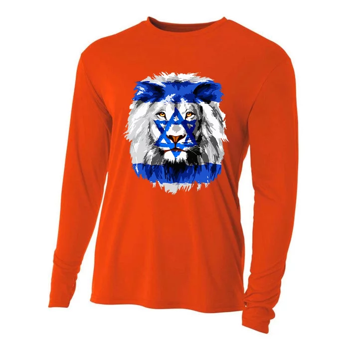 Jew Star Of David Lion Head Patriotic Jewish Flag Cooling Performance Long Sleeve Crew